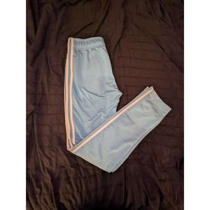 Adidas Womens Track Pants Blue White Stripe Drawstring Pockets Running Active XS